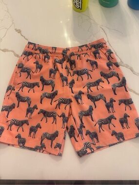 First Wave Coral Swim Shorts with Zebra Print Kids Youth Size 10/12